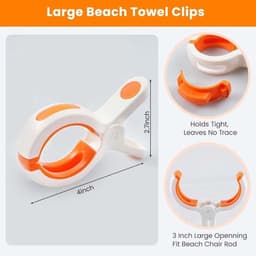 6 stuks - Grote Wasknijper - Quiltclips - Wasknijpers - Grote Knijpers - Handdoek Klemmen - Strandlakenclip voor strandstoel - Winddicht - Voor dagelijks wasgoed, strandhanddoek, badhanddoek, beddengoed en dikke kleding-Wit+Oranje — thumbnail 4