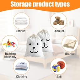 SnelShoppen - 2 Stuks Wasbare Grote Katoenen Trekkoord Tas Speelgoed | 50x60cm Herbruikbare Waszak Voor Kleding, Speelgoed, Camping, Kinderen, Tuin, K — thumbnail 2