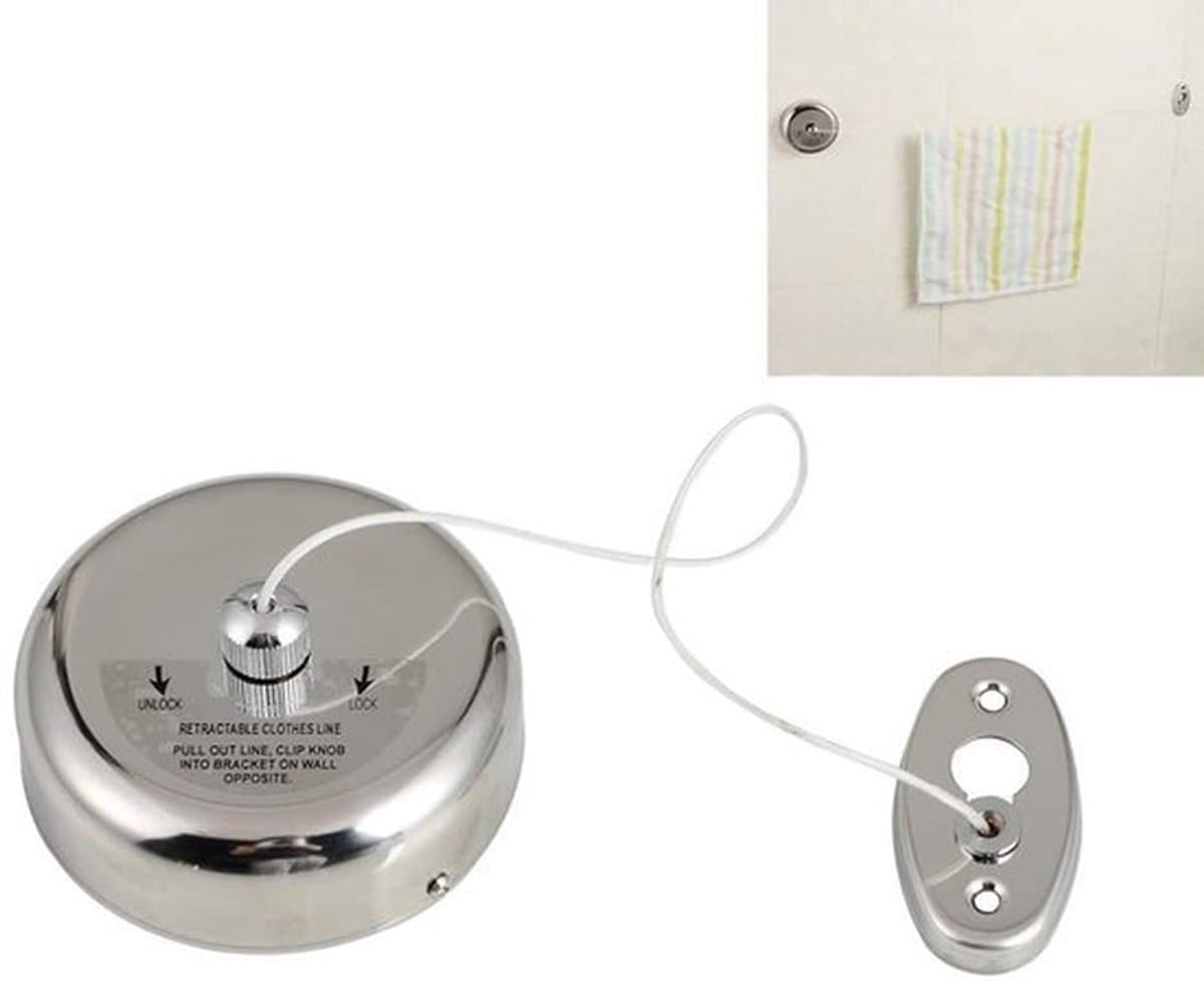 Waslijn Uittrekbaar 2,8 m - Nylon Draad - 304 Roestvrij Staal - Geschikt voor Badkamer/Balkon - Eenvoudig te Installeren - 3 kg Draagkracht - Waslijnhouder — afbeelding 1