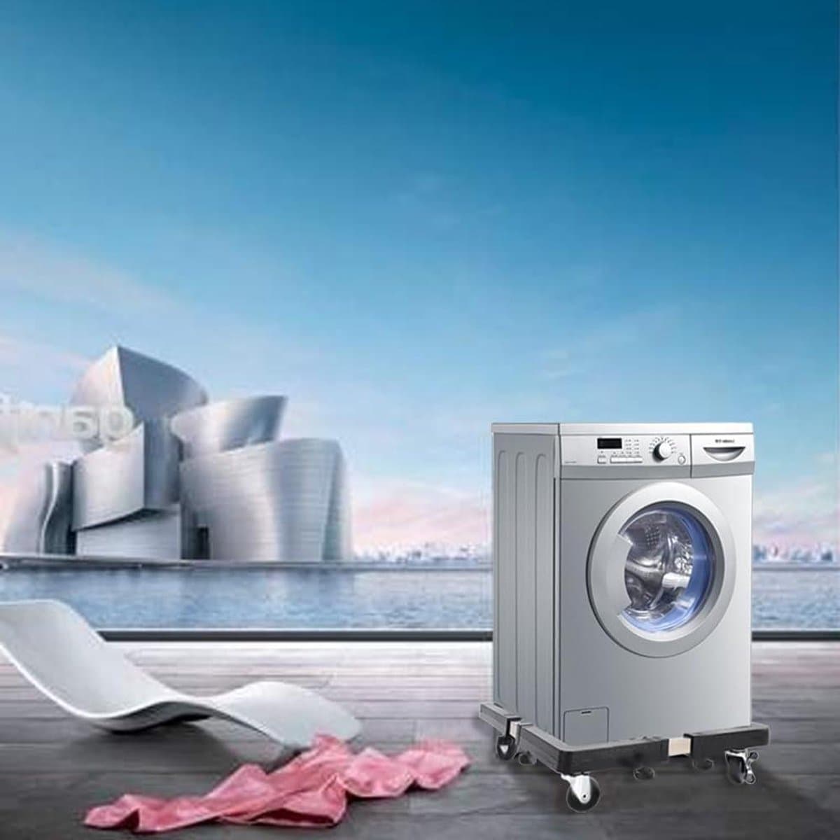 Wasmachine Onderstel - Verrijdbare Basis - Apparaten Verplaatsen - Met Remwielen - 40-56 cm - Zwart — afbeelding 1