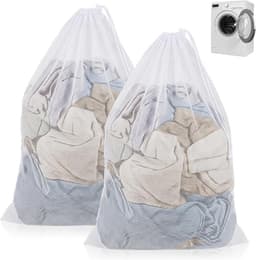 SnelShoppen - Waszakken 2-Piece, 70x90 cm Grote Wasnetten voor Wasmachine met Trekkoord, Fijnmazige Waszak voor Beddengoed, Knuffels en Opslag, Wit — thumbnail 1