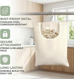 Wasknijperzak 32 x 28 cm in Beige - Handige wasmand voor het ophangen van wasgoed, duurzaam en praktisch — thumbnail 3