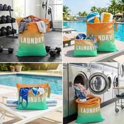 Reiswaszakken Set van 2 - Grote en Kleine Waterdichte Waszakken met Dubbele Rits en Handvat, Perfect voor Camping en Reizen, Oranje-Groen Gradient Kleur — thumbnail 4