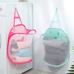 Kinderkamer Wasmand Set van 2, Opvouwbare en Hangende Wasmanden voor Speelgoedopslag, Groen en Wit — thumbnail 4