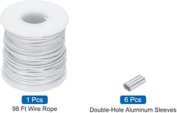 SnelShoppen - 30 meter roestvrijstalen kabel 304 1/16 inch (1,5 mm) vinyl gecoat met 6 aluminium sleeves voor ophangen, waslijn, decoratie, tuin en fe — thumbnail 4