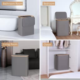 iEGrow Wasmand, 2 compartimenten, 150 liter, grote wasmand met uitneembare en wasbare binnenzakken, met deksel en handvat, voor slaapkamer, wasruimte, badkamer (grijs) — thumbnail 2