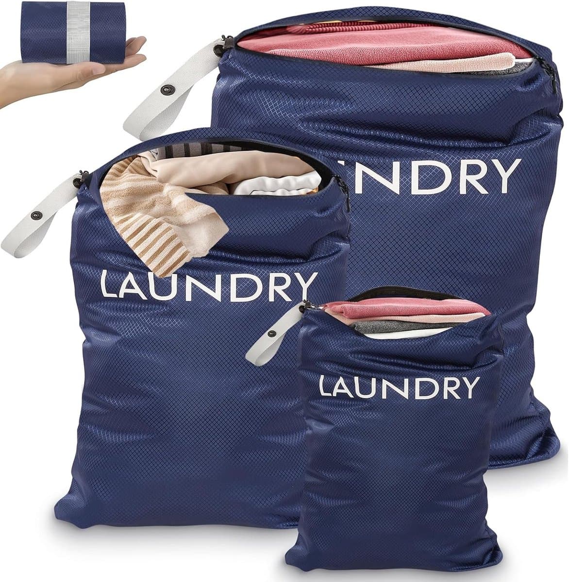 Wasnetjes met ritssluiting - Donkerblauw - Set van 3 (60 x 90 cm, 45 x 60 cm, 35 x 55 cm) - Waterdichte Oxford Stof - Voor Reizen en Sport — afbeelding 1