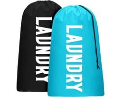 Dailygoods- Waszak Set van 2 - Opvouwbaar - Trekkoord - 61 x 92 cm - Duurzaam Nylon - Voor Kleding/Schoenen - Kledingzak