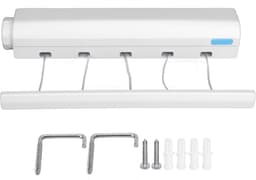 Dailygoods - Intrekbare waslijn - Ruimtebesparend - 3,75 meter - Kleding drogen - Geschikt voor binnen en buiten - Blauw/Roze — thumbnail 3