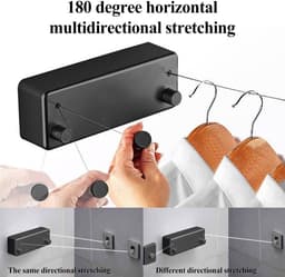 Dailygoods- Wandwasdroger Uittrekbaar 4 Meter - 2 Stuks - Zware Belasting 15 Kg - Telescopisch - Kunststof/Ruimtealuminium - Voor Binnen/Balkon - Waslijn — thumbnail 3