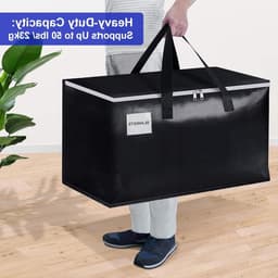 Grote waszakken met rits en labels, 105L stevige opbergzakken voor kleding, reizen en tuinaccessoires, extra groot (zwart, 4 stuks) — thumbnail 3