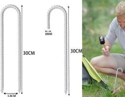 Dailygoods- Grondanker U-vormig 30 cm - Verzinkt Staal - Tentharingen - Grondpennen - Grondankers - 8 Stuks - Tentharing — thumbnail 2