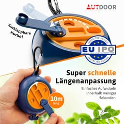Uitschuifbare Waslijn - Reis Waslijn - Buiten Drogen - Handzwengel Snel Oprollen - 10 Meter - Blauw — thumbnail 3