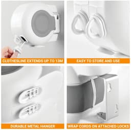 Dailygoods- Wasrek Uittrekbaar 26 m - Waslijn Uittrekbaar - Ruimtebesparend - Duurzaam - Compact - Eenvoudig te installeren — thumbnail 2