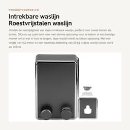 Dailygoods- Waslijn Intrekbaar - Wandmontage - Roestvrij Staal - Duurzaam - Max. Belasting 20 kg - Lengte 4,2 meter - Kledingdroogrek — thumbnail 1