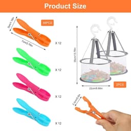 Wasknijpers met Mand - Kunststof - 48 Kleurrijke Stuks - Inclusief Ademend Hangnet - Voor Kleding en Sokken — thumbnail 4