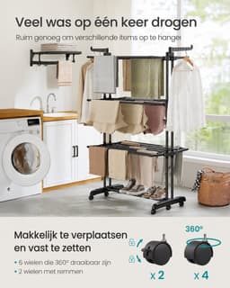 uJOY Droogrek - Extra grote droogcapaciteit - 4 Niveaus - 2 Draaibare haken - Gemakkelijk verplaatsbaar - Hoge draagkracht — thumbnail 3