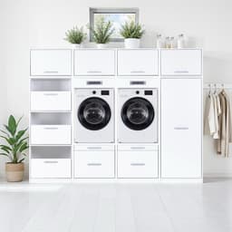 Interlink Lifestyle Studio Flow wasruimtecombinatie Bundel 3 wit - Complete wasruimte met 2 wasmachinekasten, 2 opbergkasten en 4 bovenkasten - Uittrekbare werkbladen - Softclose - Aluminium grepen - 268 x 68 x 208 cm — thumbnail 1
