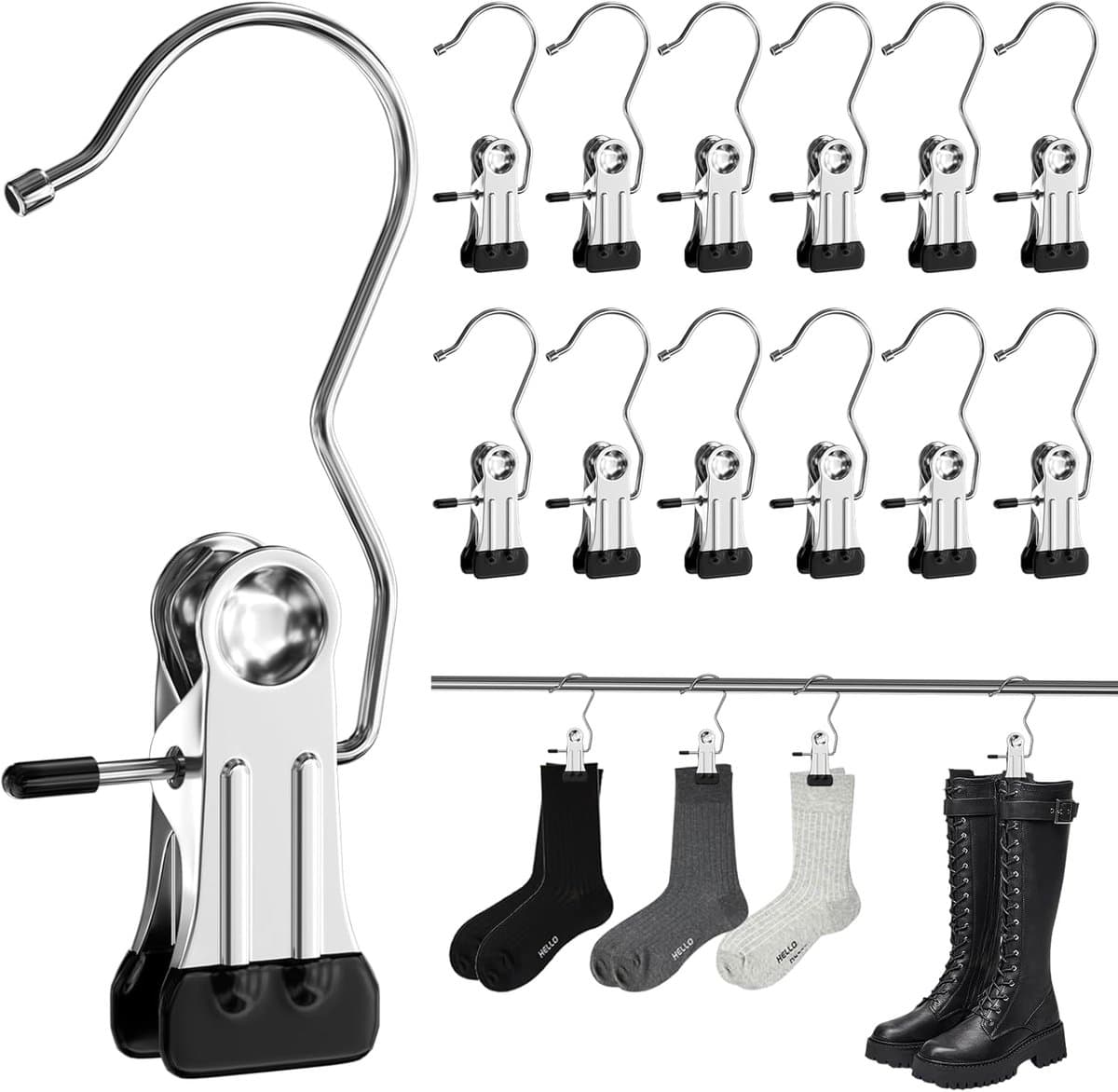 30 stuks kleerhangerclips, washaken roestvrij staal, wasknijpers, laarzen, kledinghanger, diepteophanging, broekhanger, klemhanger voor broeken, schoenen, handdoek — afbeelding 1