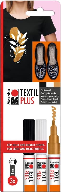 Textil Painter Plus, set van 3 textielstiften voor licht- en donkerkleurige stoffen, textielverfstift met 3 mm punt, op waterbasis, wasbestendig tot 40°C na fixeren, 0118000000081 — thumbnail 1