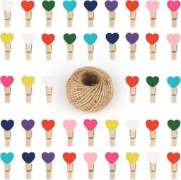 100 stuks mini houten hartknijpers - 3,5 cm en 30 m jute koord voor kunst en ambachten, bruiloften en evenementen — thumbnail 1