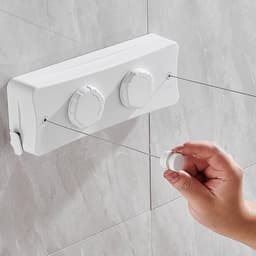 waslijn voor binnen, twee lijnen, niet doorhangende wasrek, wandmontage, waslijn voor balkon, waskeuken, hotel, badkamer, slaapkamer, roestvrijstalen touw (wit) — thumbnail 1