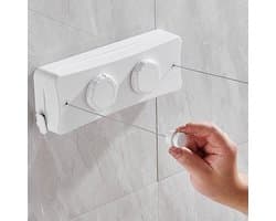 waslijn voor binnen, twee lijnen, niet doorhangende wasrek, wandmontage, waslijn voor balkon, waskeuken, hotel, badkamer, slaapkamer, roestvrijstalen touw (wit)