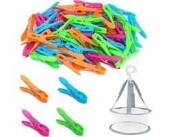 Wasknijpers met Opbergzak - Kledingklemmen Wasgoed Clips - Kleding Drogen - Windbestendig Ontwerp - 52 Stuks - Multicolor