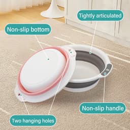 Wasbak, afgeronde wasbak, ruimtebesparende opvouwbare opbergcontainer met gaten om op te hangen, opvouwbare spoelbak voor binnen en buiten (grijs-wit, M) — thumbnail 3
