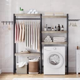 Wasmandrek – Wasmand Kastje – Wasruimte Organizer – Wassorteerder – Badkamerrek – Vrijstaand Houten Rek – 5 Lagen Met Dubbele Rijen – Praktisch Ruimtebesparend 76 cm Hoog — thumbnail 3