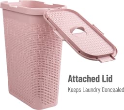 Slanke Wasmand - Kledingmand Deksel - Opbergen Kleding - Geventileerde Constructie - 40 Liter Capaciteit - Roze — thumbnail 5