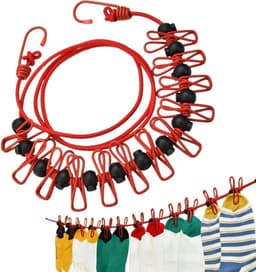 Camping Waslijn - Reis Waslijnen - Kleding Drogen - Winddicht Anti-slip - Tot 3.7 Meter - Rood — thumbnail 5