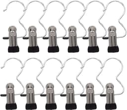 Wasknijpers Haken - Kledinghangers Clips - Kleding Drogen - Roestvrij Staal - 12 Stuks - Zwart — thumbnail 3