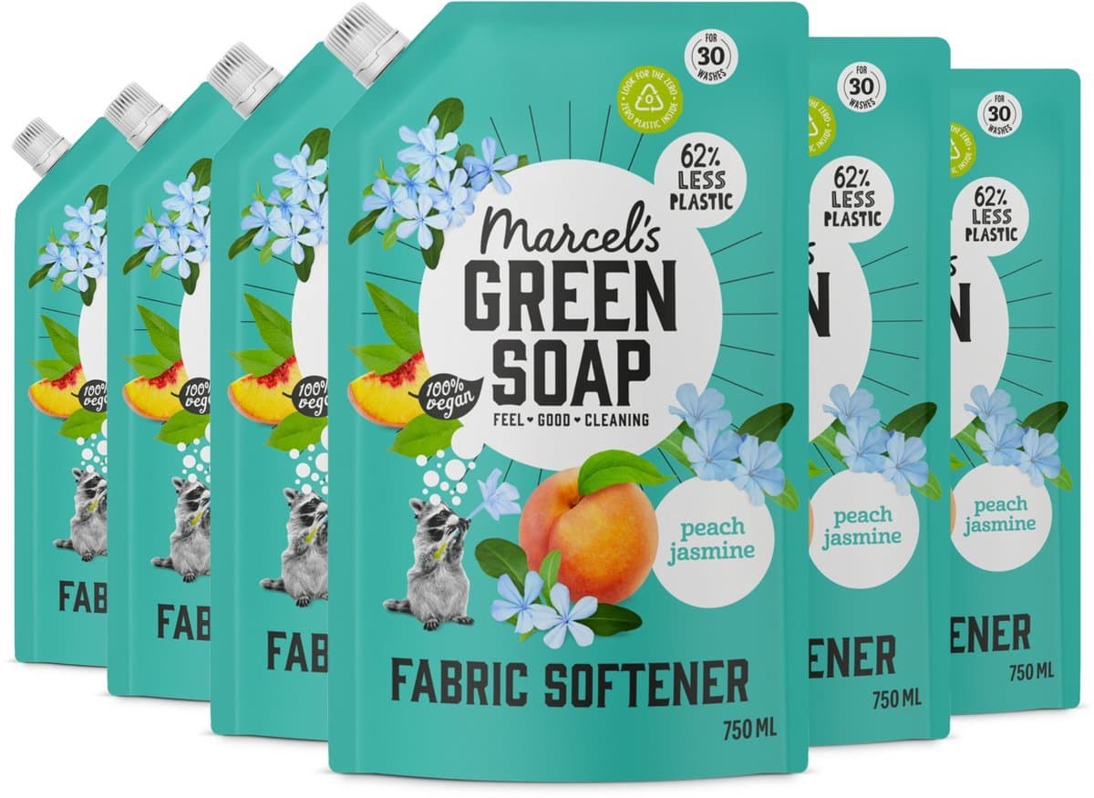 Marcel's Green Soap Wasverzachter Navulling - Perzik & Jasmijn - 6 x 750ml - 180 wasbeurten — afbeelding 1