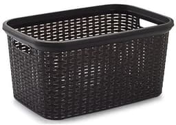Plasticforte Wasmand - 3x - 35 liter - rotan - zwart - kunststof - 53 x 36 x 26 cm - draagmand - met handvatten - lichtgewicht — thumbnail 2