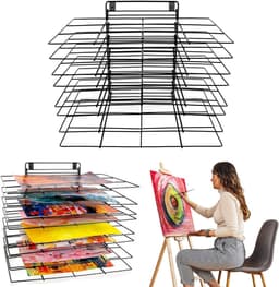 Kunst Droogrek Voor Klaslokaal | Klein Ophangbaar Verf Droogrek | 8 Verwijderbare Planken | Canvas Kunstopslag Met Schroeven | Stapel Voor Schilderijen, Tekeningen En Meer — thumbnail 1