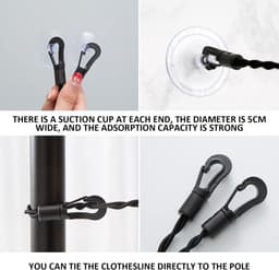SnelShoppen - 1 Stuk Reiskledinglijn met 4 Rvs Clips, Uittrekbare Waslijn, Draagbare Waslijn met Haak en Zuignap, Reisaccessoires voor Buitenactivitei — thumbnail 5