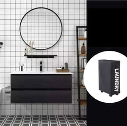 W&Z® Wasmanden met deksel op wielen - Wassorteerder- wasmand 3 vakken - Opvouwbaar - 3 x 42L - Zwart Grijs Beige — thumbnail 5