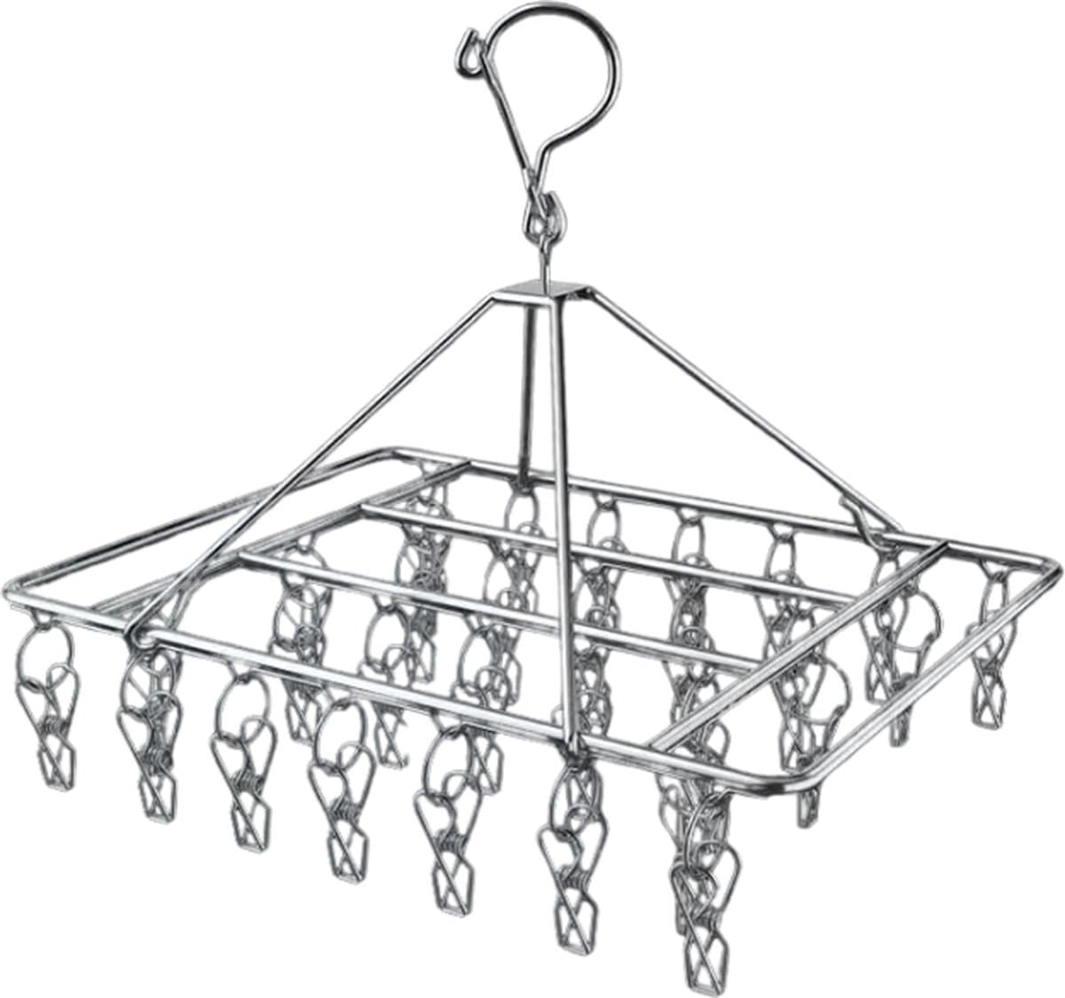 Droogcarrousel met 30 knijpers - RVS Wasrek Buiten - Droogmolen voor Sokken- Droogrek met wasknijpers voor Binnen & Buiten - Camping Wasdroger - Metalen Wasrek - Droogrek Hangend - Draaibare Wasstandaard Extra Stevig — afbeelding 1