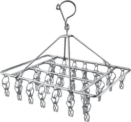 Droogcarrousel met 30 knijpers - RVS Wasrek Buiten - Droogmolen voor Sokken- Droogrek met wasknijpers voor Binnen & Buiten - Camping Wasdroger - Metalen Wasrek - Droogrek Hangend - Draaibare Wasstandaard Extra Stevig — thumbnail 1