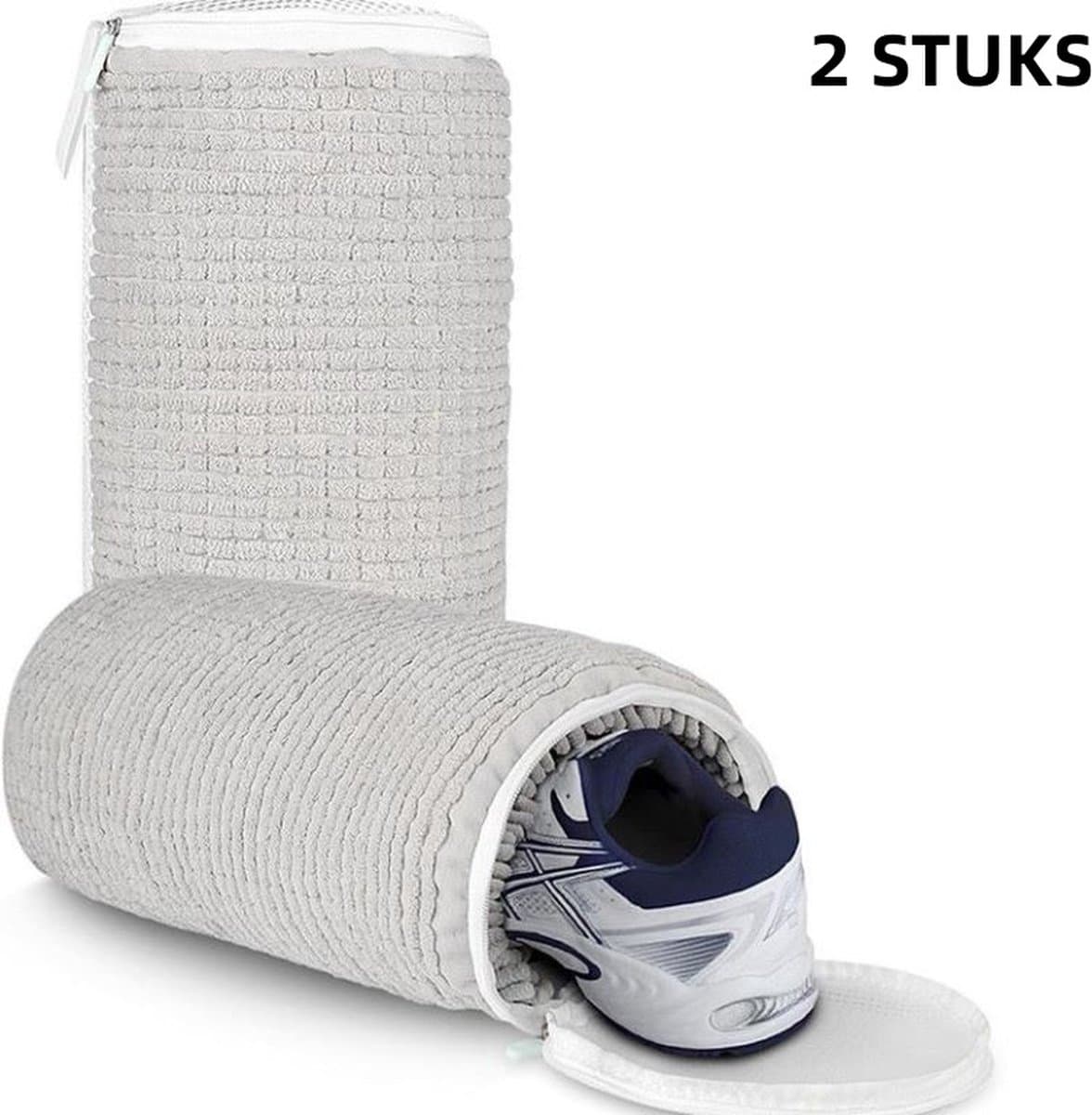 2 stuks Universele Schoenwaszak voor Wasmachine - Dubbellaags Mesh met Hanglus -Beschermend en Herbruikbaar- Lichtgrijs 35x17.5cm — afbeelding 1
