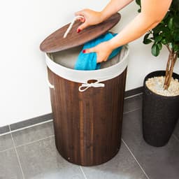 3x wasmand bamboe - wasbox met deksel - 70 liter - rond - 65 x 41 cm - bruin — thumbnail 5