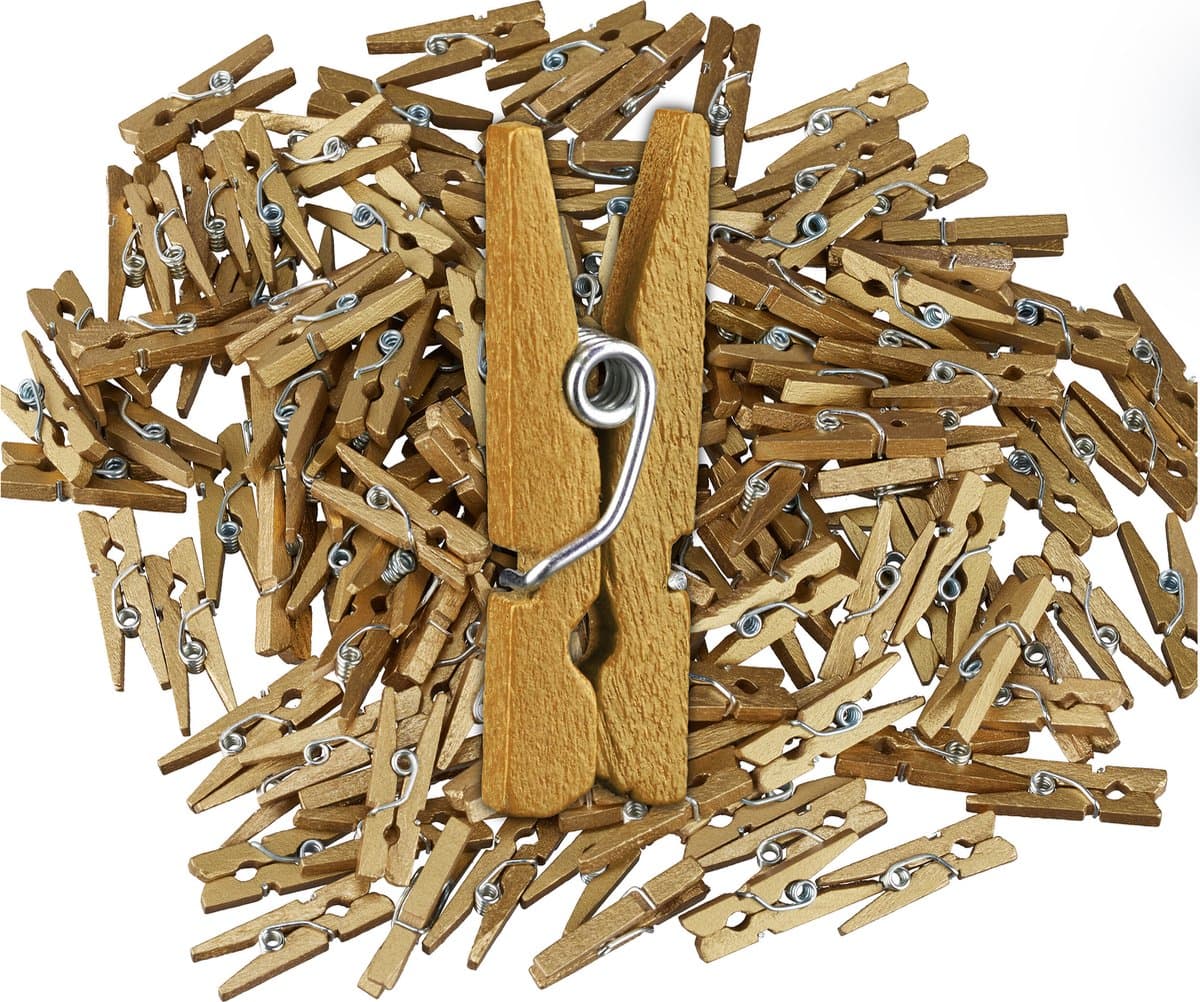 mini houten wasknijpers - set van 400 - goud — afbeelding 1