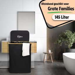 BambiClean Wasmand 3 Vakken - Wassorteerder 145L - 100% Bamboe Wasmand met Deksel - Katoen — thumbnail 3