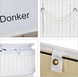 Wasmand 3 vakken wassorteerder - Wasmand 3 vakken met deksel - Wasmand met deksel - Wasverdeler - 63 x 55 x 35 cm - In Wit — thumbnail 3