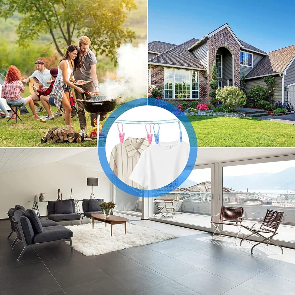Antislip waslijn, kolibrie waslijn, antislip waslijn, 3 m voor tuin, reizen, vakantie, camper of caravan, blauw - 1 stuk — afbeelding 1