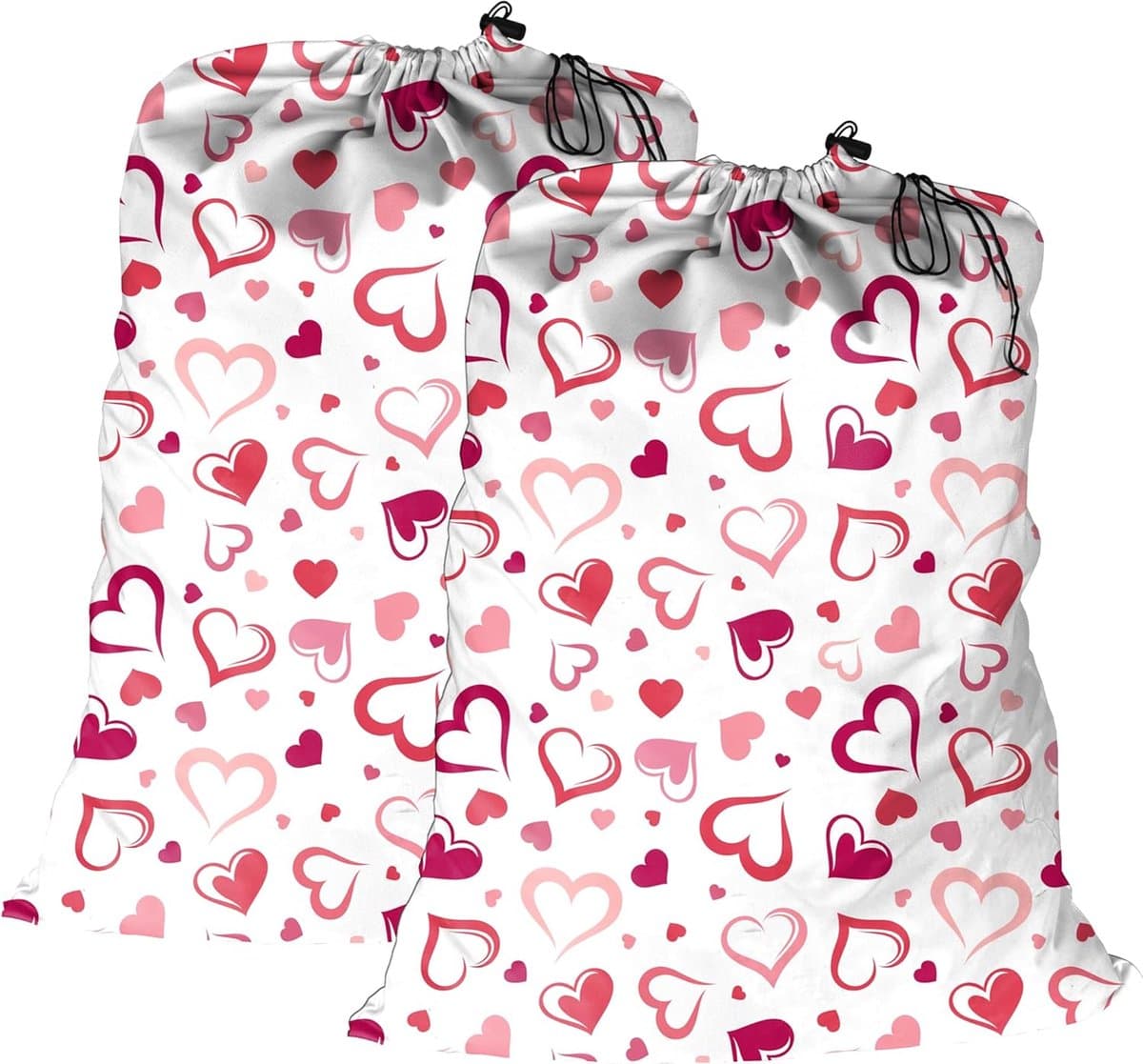 2-pack katoenen linnen waszak Heavy Duty 45x65cm Super duurzaam speelgoed Vuile zakken Trekkoord met trekkoordsluiting Machinewasbaar en herbruikbaar (hart) — afbeelding 1
