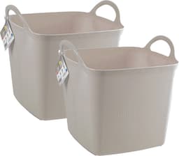 Plasticforte Kuip/emmer/wasmand - 2x - flexibel - beige - 43 liter - vierkant - kunststof - 40 x 40 x 44 cm — thumbnail 1