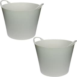 Flexibele emmer/wasmand/kuip - 2x - wit - 42 liter - Opbergmanden - Wasmanden - Flexibele emmers - 45 x 33 cm — thumbnail 1