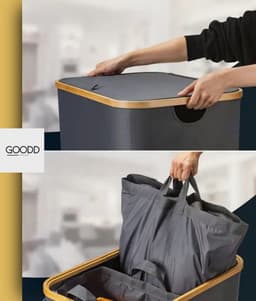 GOODD® - Wasmand - Wasmand 3 vakken - Wasmand met deksel - Wassorteerder - Zwart - 160 Liter — thumbnail 5